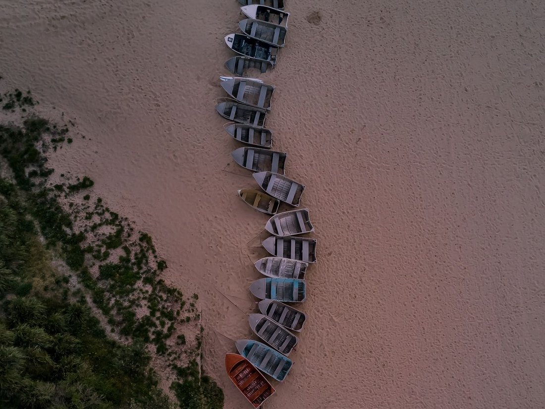 Aerial view of boats on Coogee Beach, Sydney