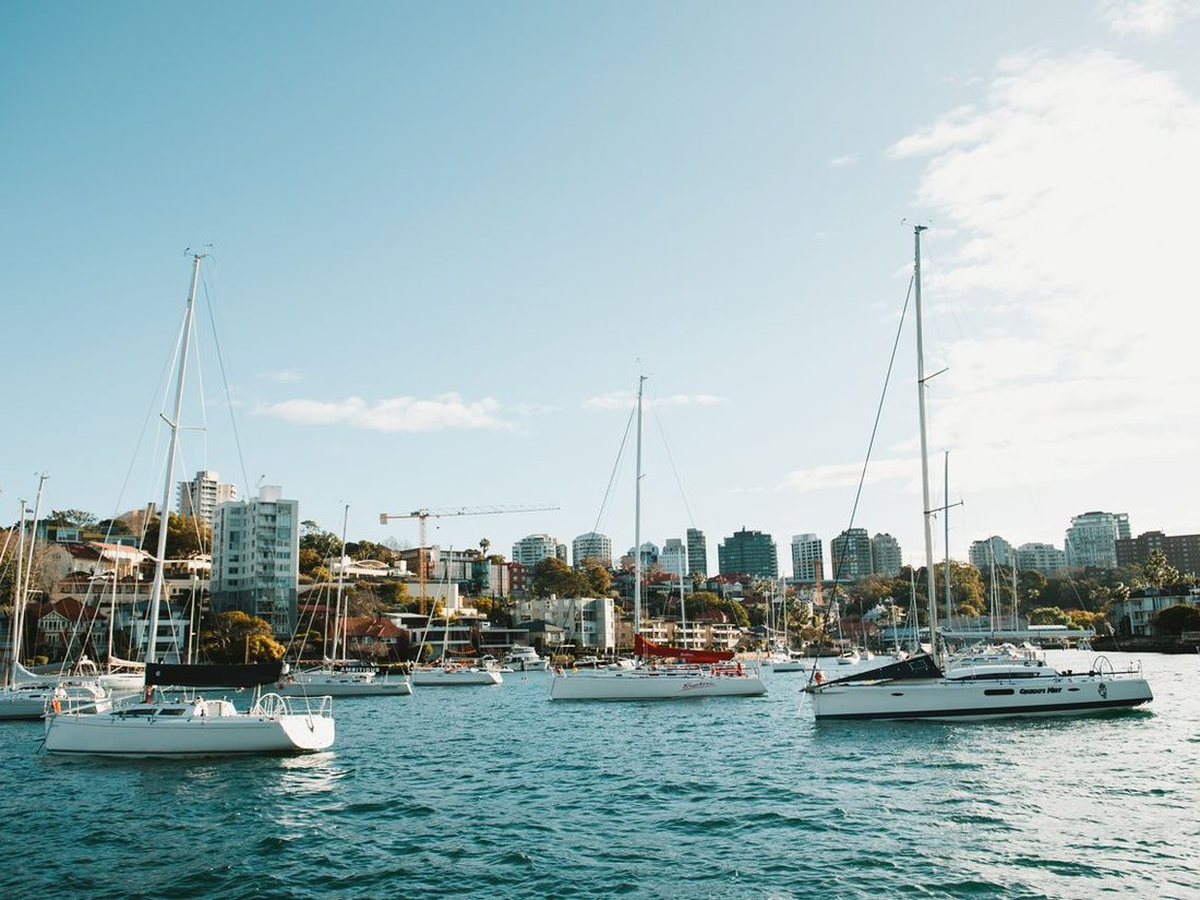 Sailboats moored in Elizabeth Bay harbour, Sydney