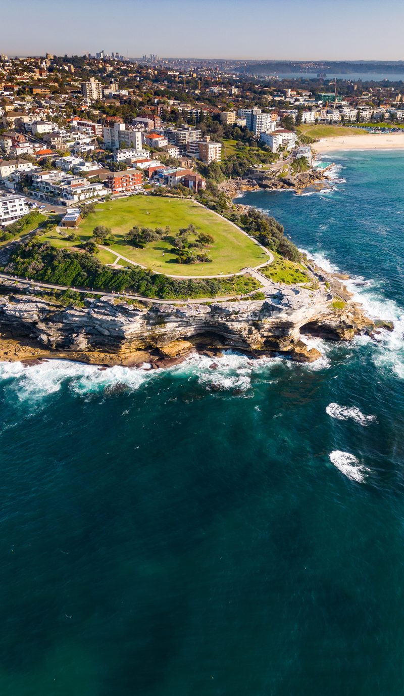 Aerial view of Bondi Junction and eastern Sydney coastline