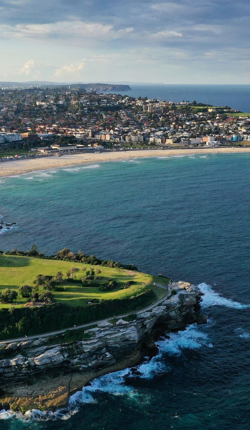 Aerial view of Tamarama Beach and Waverley coastline, Sydney