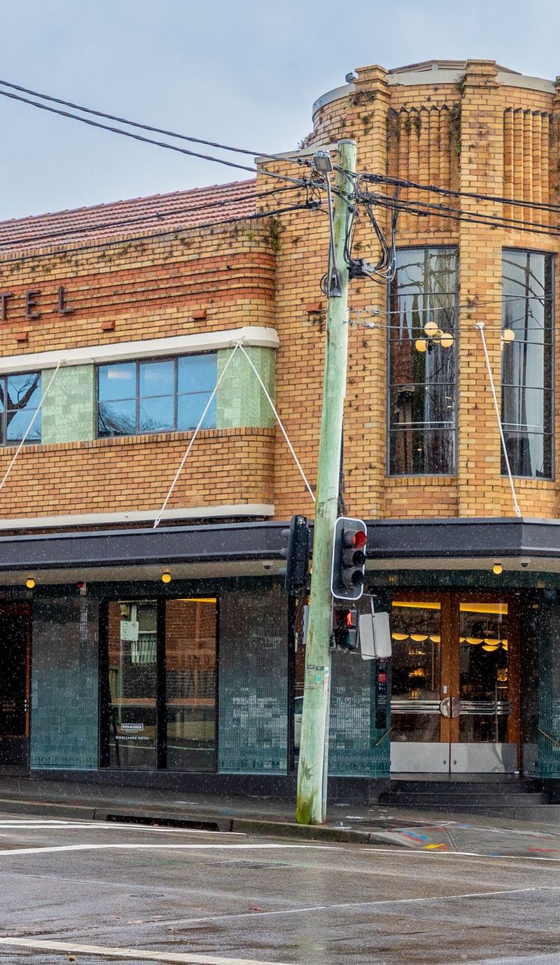 Woollahra Hotel exterior on a rainy day, Sydney